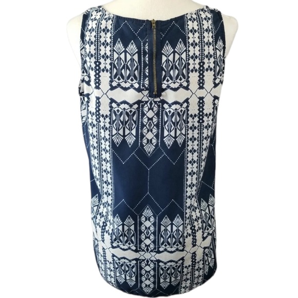 Olive & Oak size large navy & cream top Aztec design scoop neck back zipper EUC - Picture 4 of 14